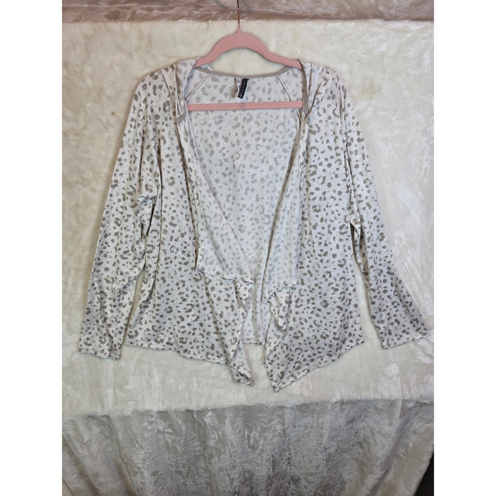 Jaclyn Intimates Womens Cheetah Print Hooded Open Front Cardigan Tan Large